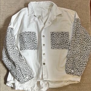 Leopard Print Sleeve Button-Up Shirt